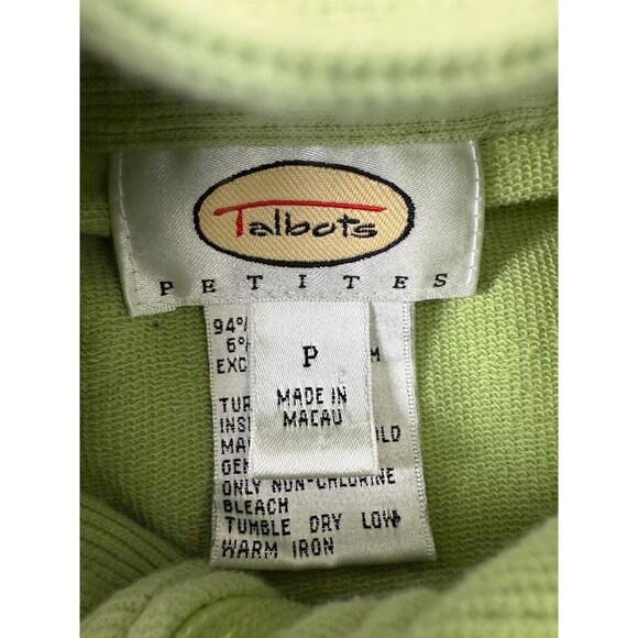 Talbots Petites Sz P Mock Neck Stretch Full Zip Sweater Green Cotton Long Sleeve - Picture 7 of 9